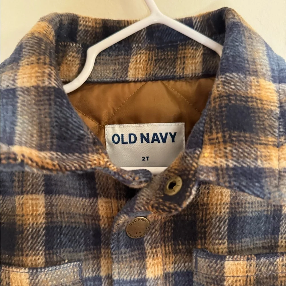 Old Navy Kids Plaid Shacket Blue and Brown Toddler Boys Size 2T Quilted Lining